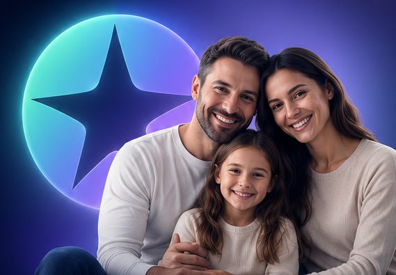 Família sorrindo representando cuidado com saúde